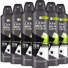 Dove Men+Care Invisible Fresh spray bottle shows invisible finish for daily protection.