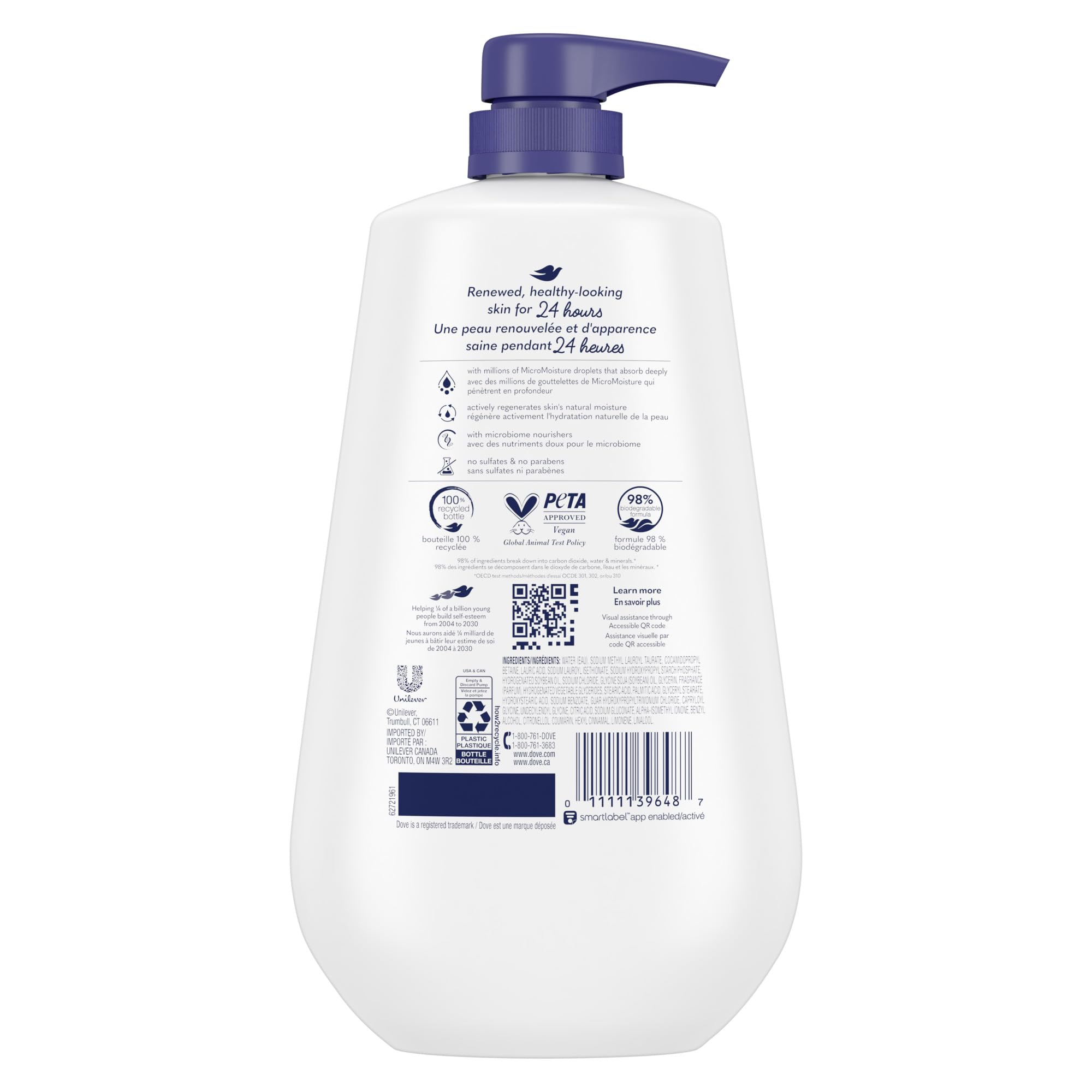 Dove Moisture Renew Blend close-up highlights skin-natural nourishment and deeper moisture.