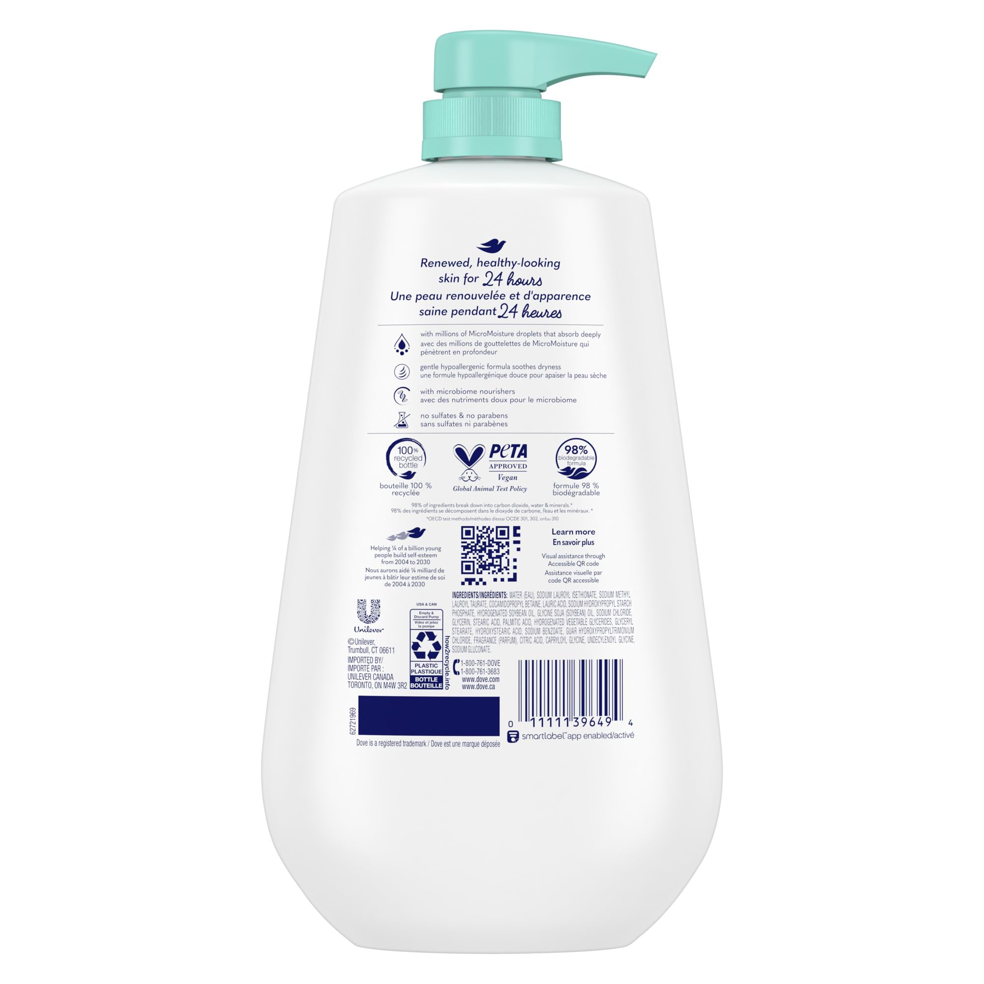 Dove Moisture Renew blend ingredients closeup highlights skin-friendly nourishment.