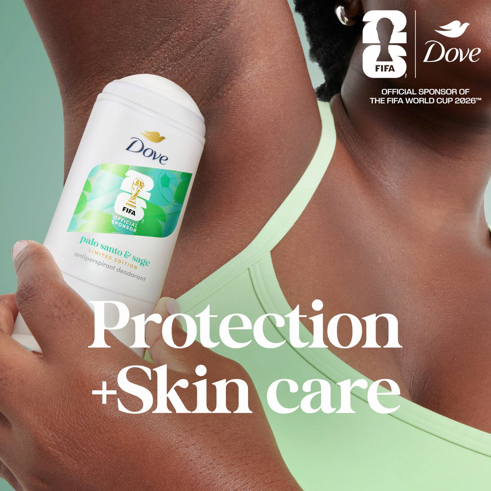 Dove Palo Santo & Sage label promotes alcohol-free, gentle underarm care.
