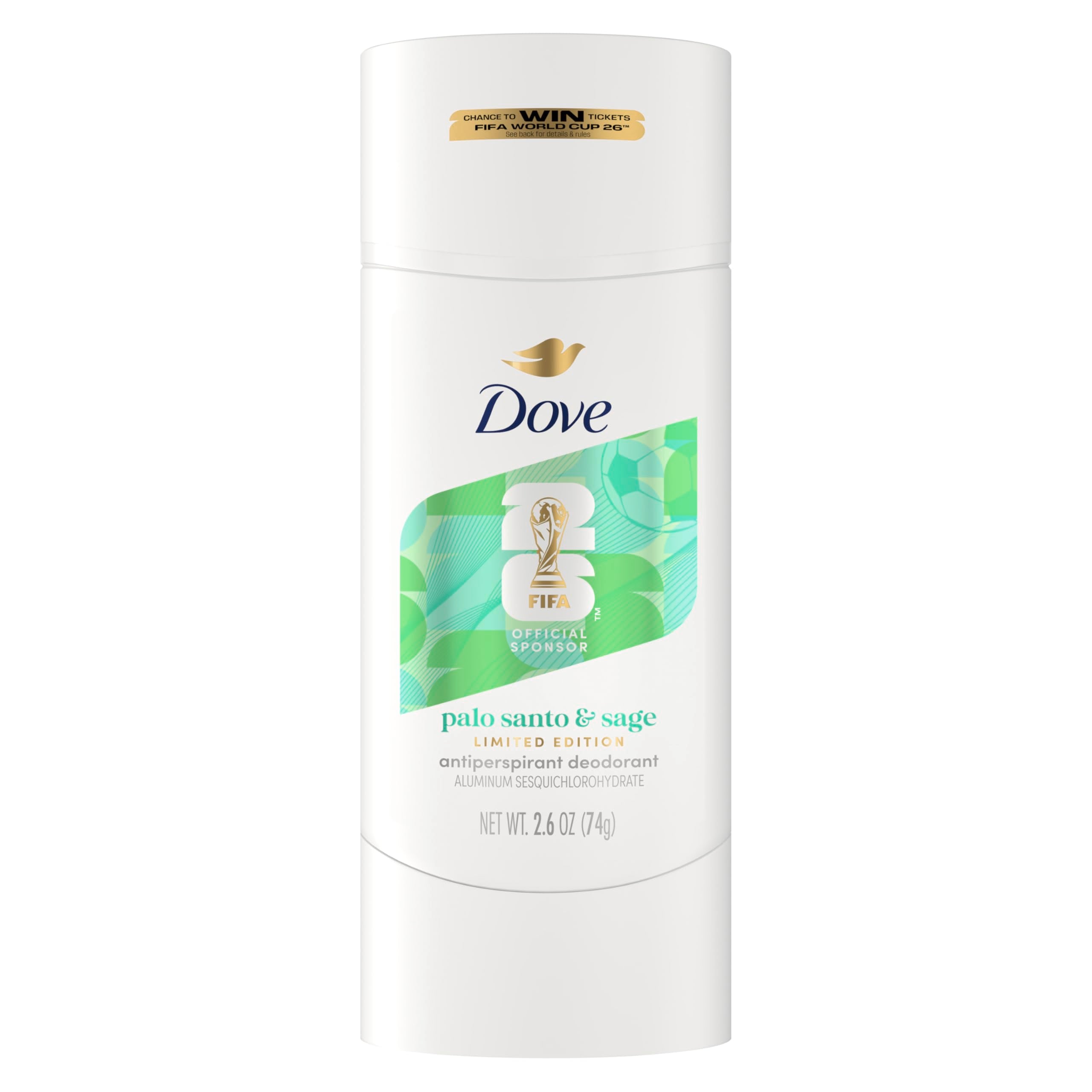 Dove Palo Santo & Sage solid stick packaging front highlighting 72-hour protection.
