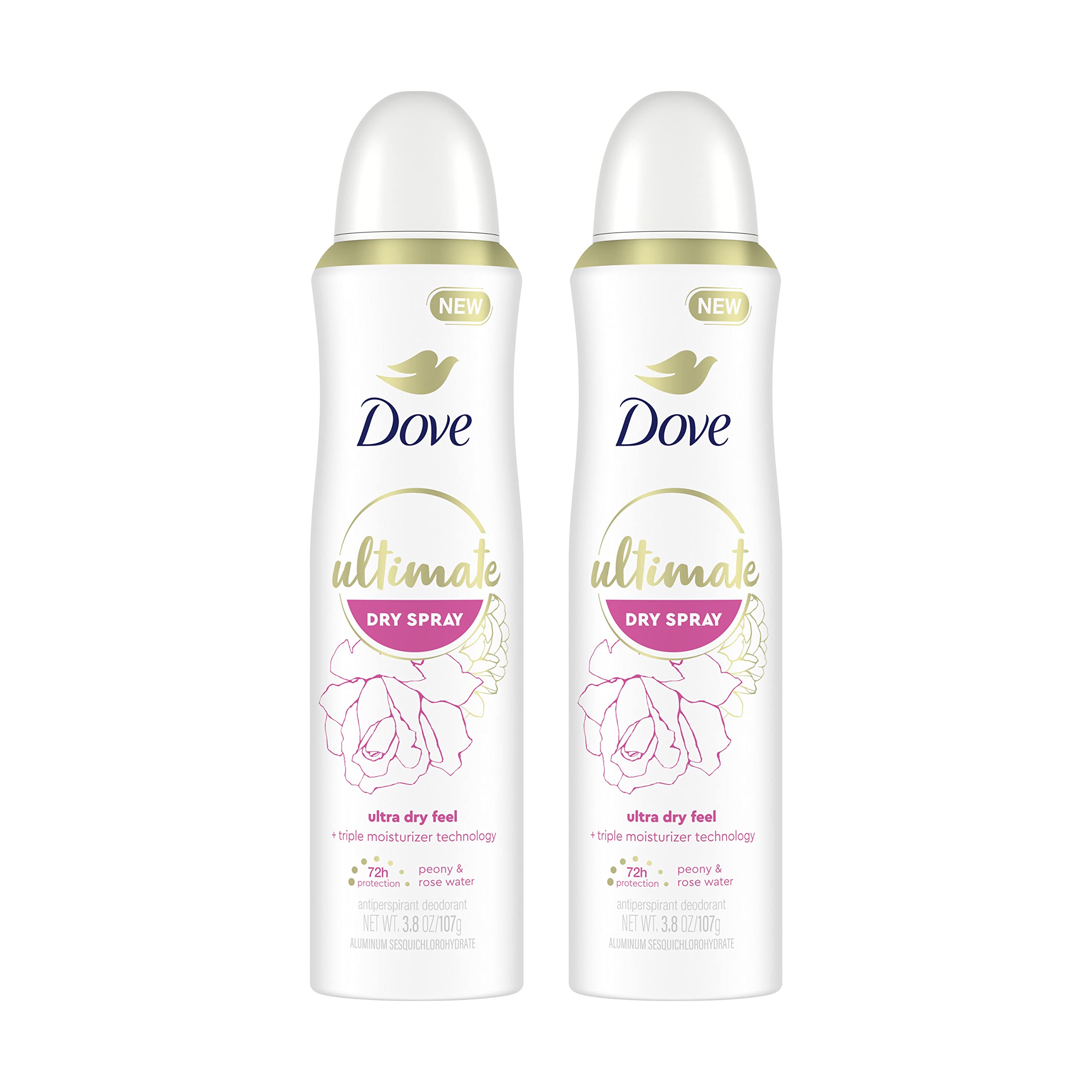 Dove Peonia y Agua de Rosa: spray seco para frescura duradera.