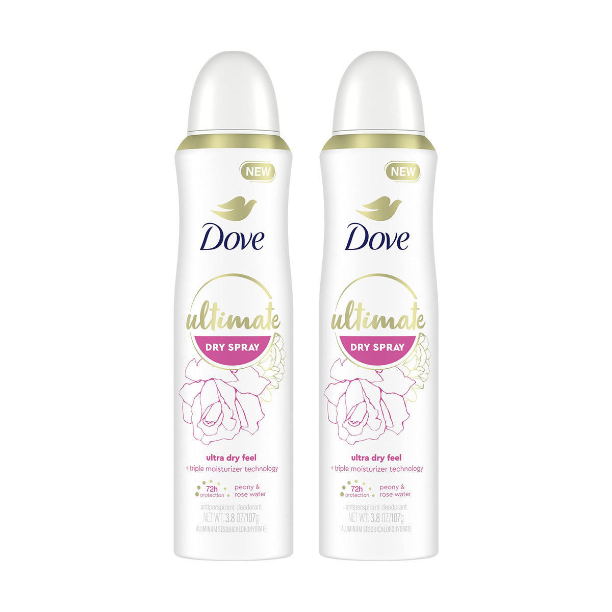 Dove Peonia y Agua de Rosa: spray seco para frescura duradera.