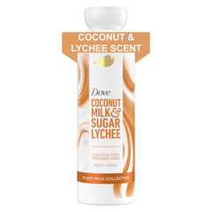 Dove Plant Milk Ducha Corporal coco lychee, espuma cremosa para piel suave.