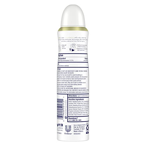 Dove desodorante antitranspirante spray seco ofrece protección prolongada.