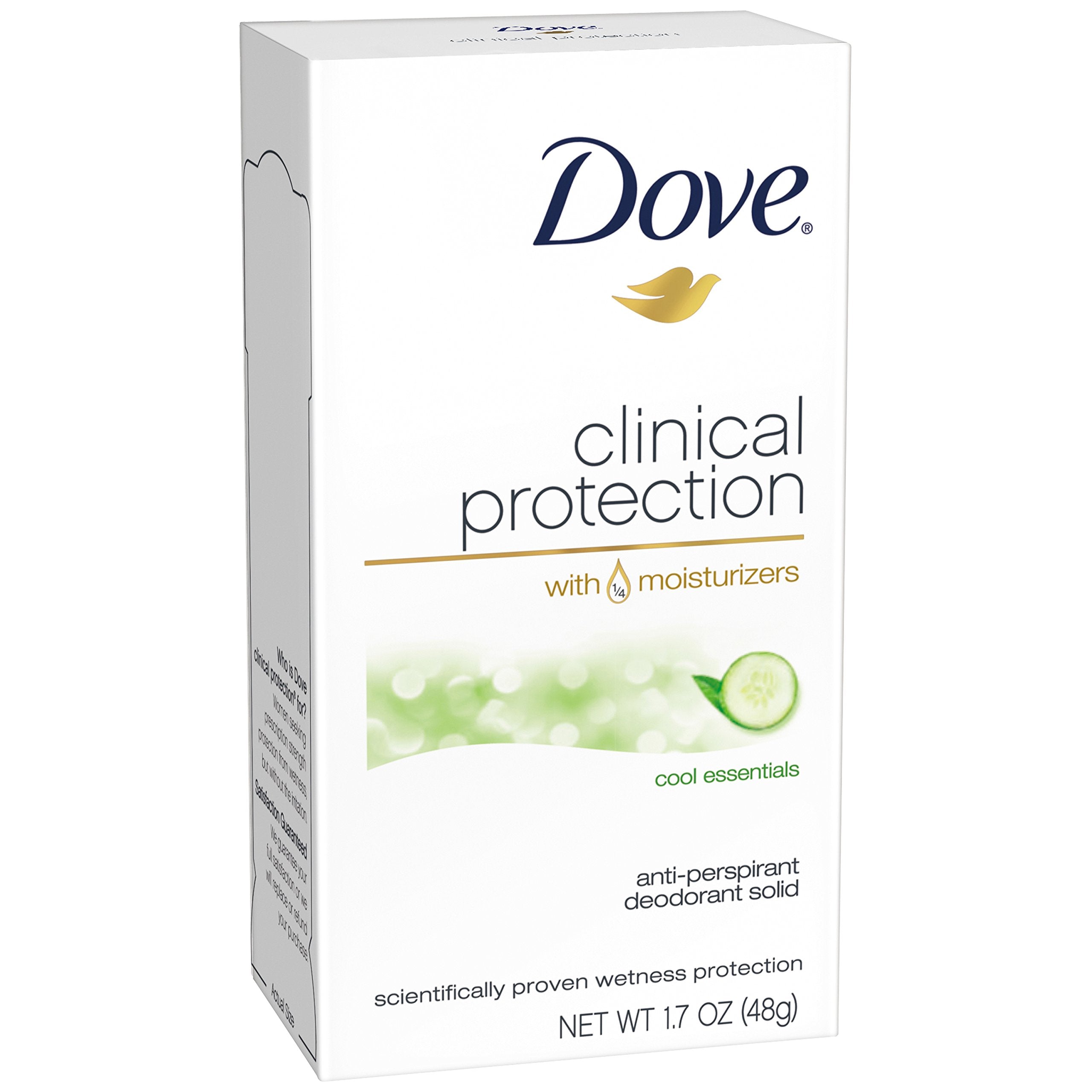 Dove Protección Clínica Cool Essentials frasco visto, protección duradera todo el día
