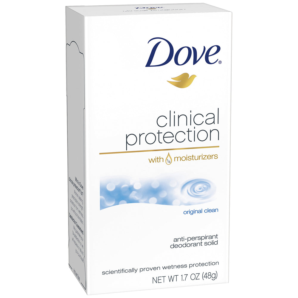 Dove Protección Clínica Original Limpio, barra desodorante en su envase visible, uso diario.