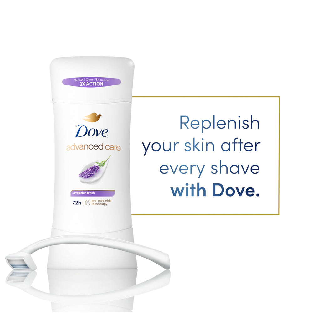 Dove Quick-dry formula shown for comfortable, non-sticky wear.