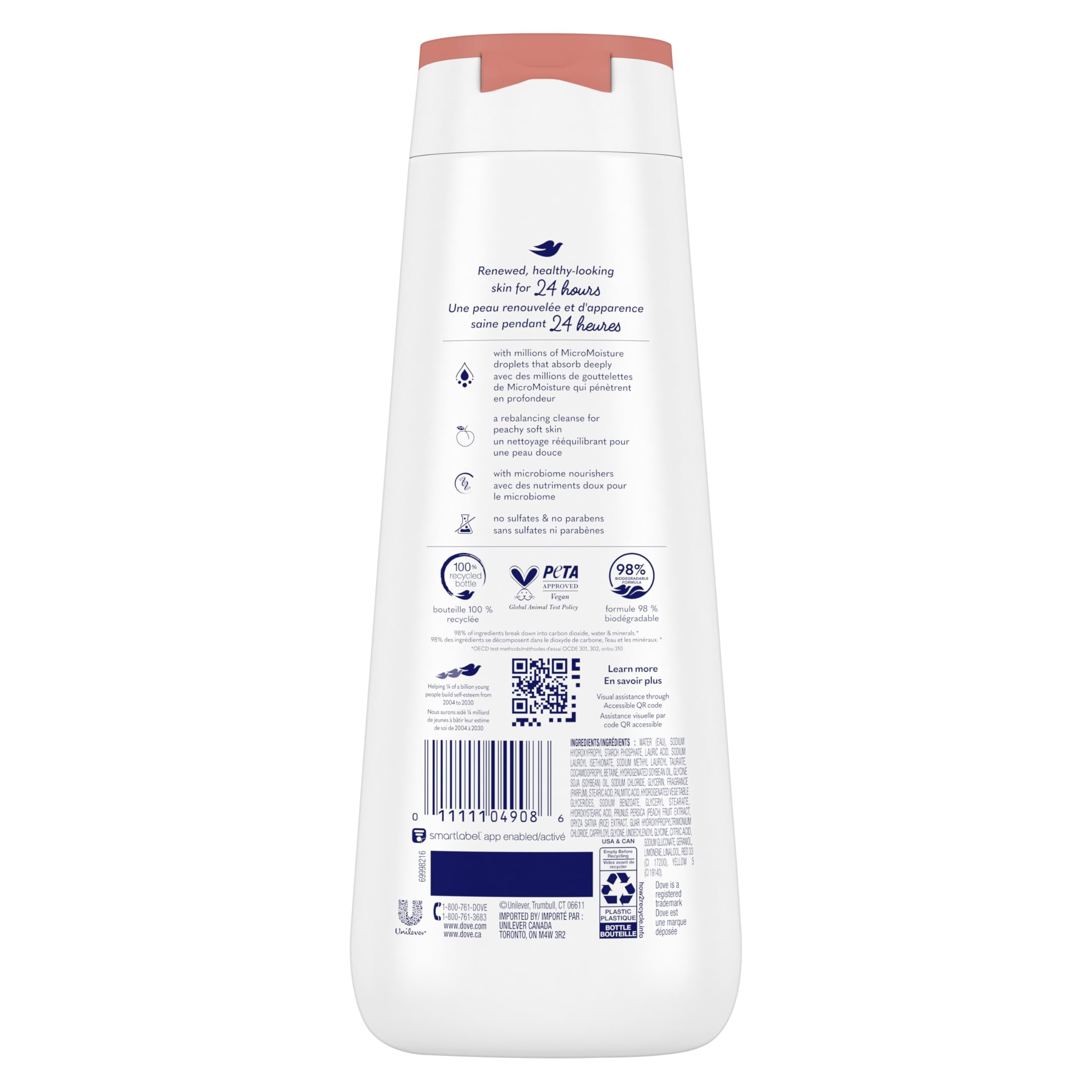 Dove Rebalancing application demonstrates generous cleanse and skin-softening effect