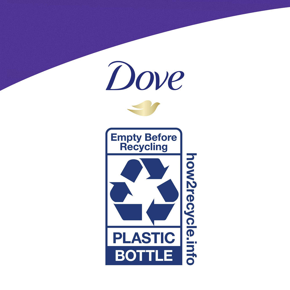 Dove Relaxing Body Wash on countertop emphasizes sustainable packaging