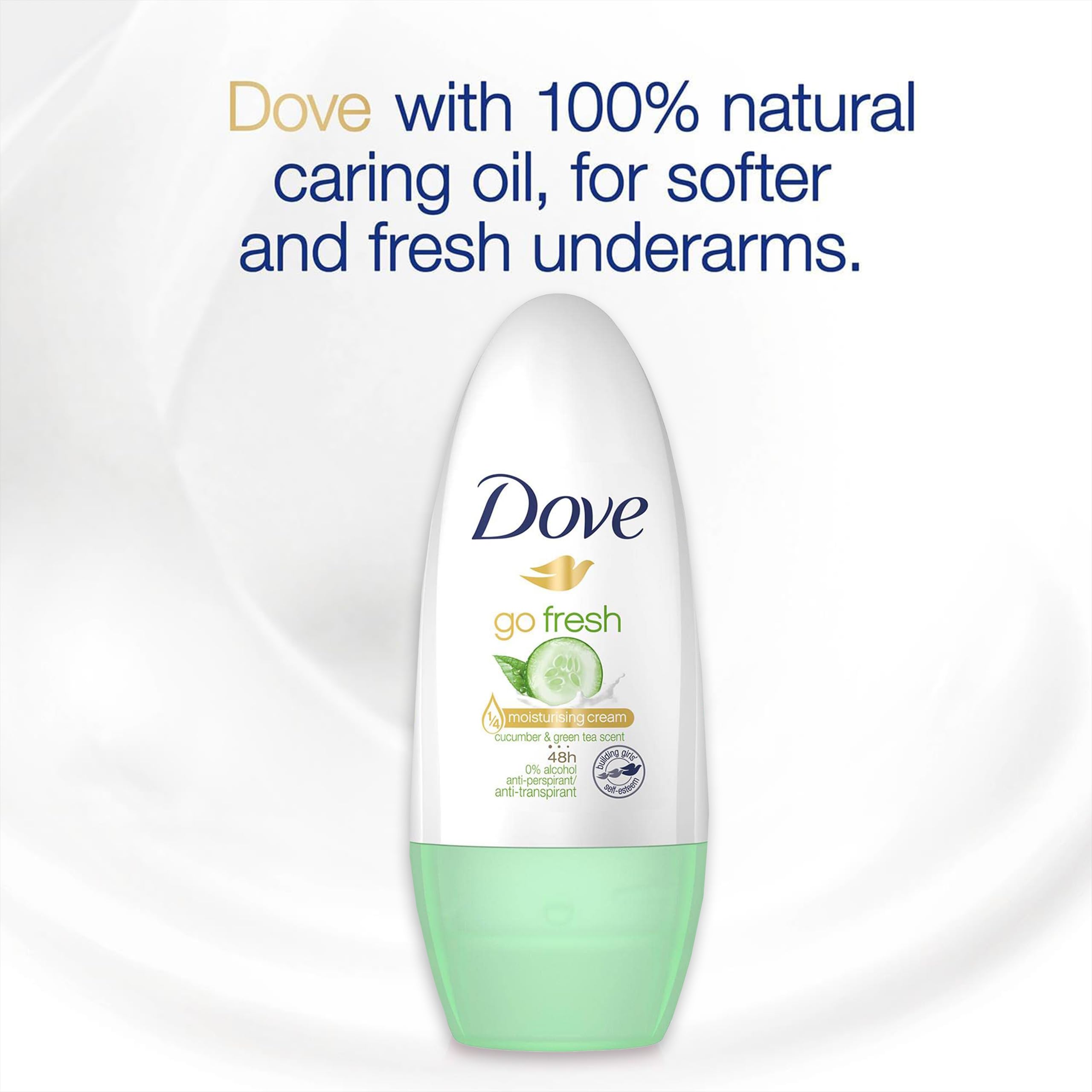 Fragancia ligera de pepino y té verde en Dove Roll-On para frescura.