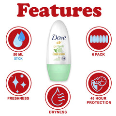 Pack de 6 Dove Roll-On tamaño viaje, práctico para la rutina diaria.