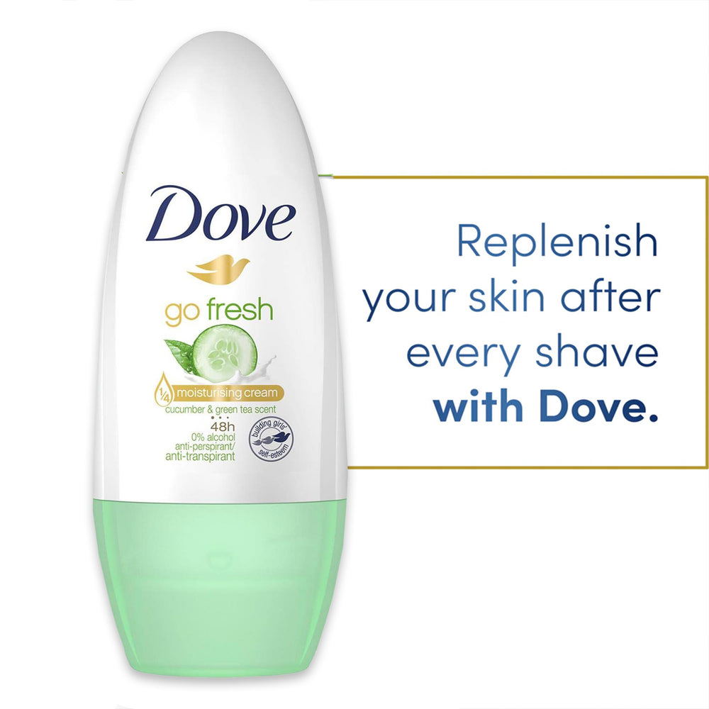 Aplicación suave y secado rápido del Dove Roll-On, uso diario cómodo.