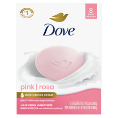 Dove Rosa Beauty Bar con ocho barras, ideal para cuidado suave diario de la piel.