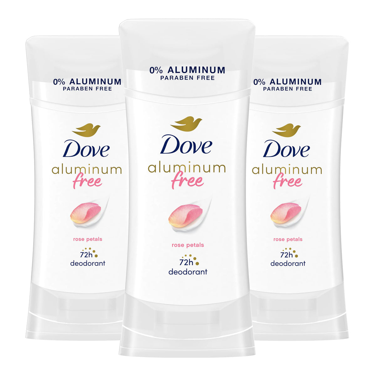 Dove Rose Petals 0% Aluminum deodorant stick for gentle daily protection.