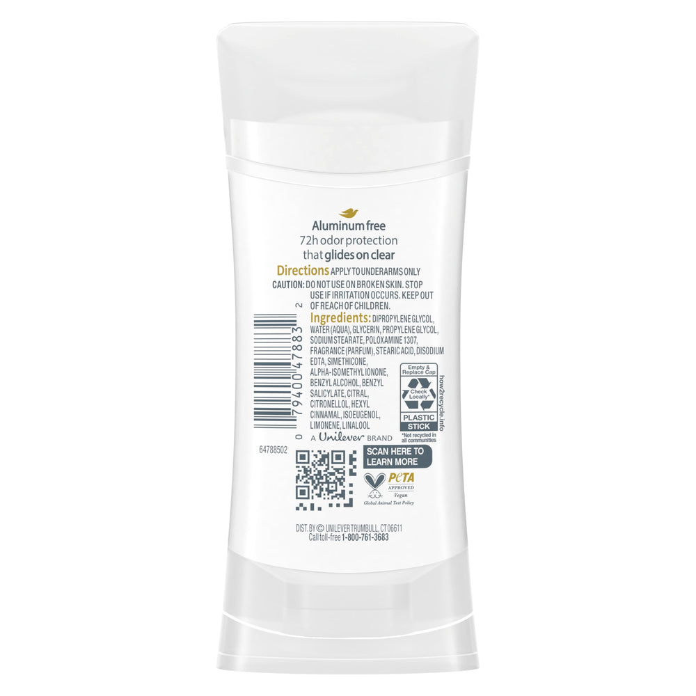 Dove Rose Petals alcohol-free deodorant formula highlighting skin-friendly protection.
