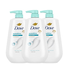 Dove Sensitive Skin Body Wash bottle highlighting gentle cleansing for sensitive skin.