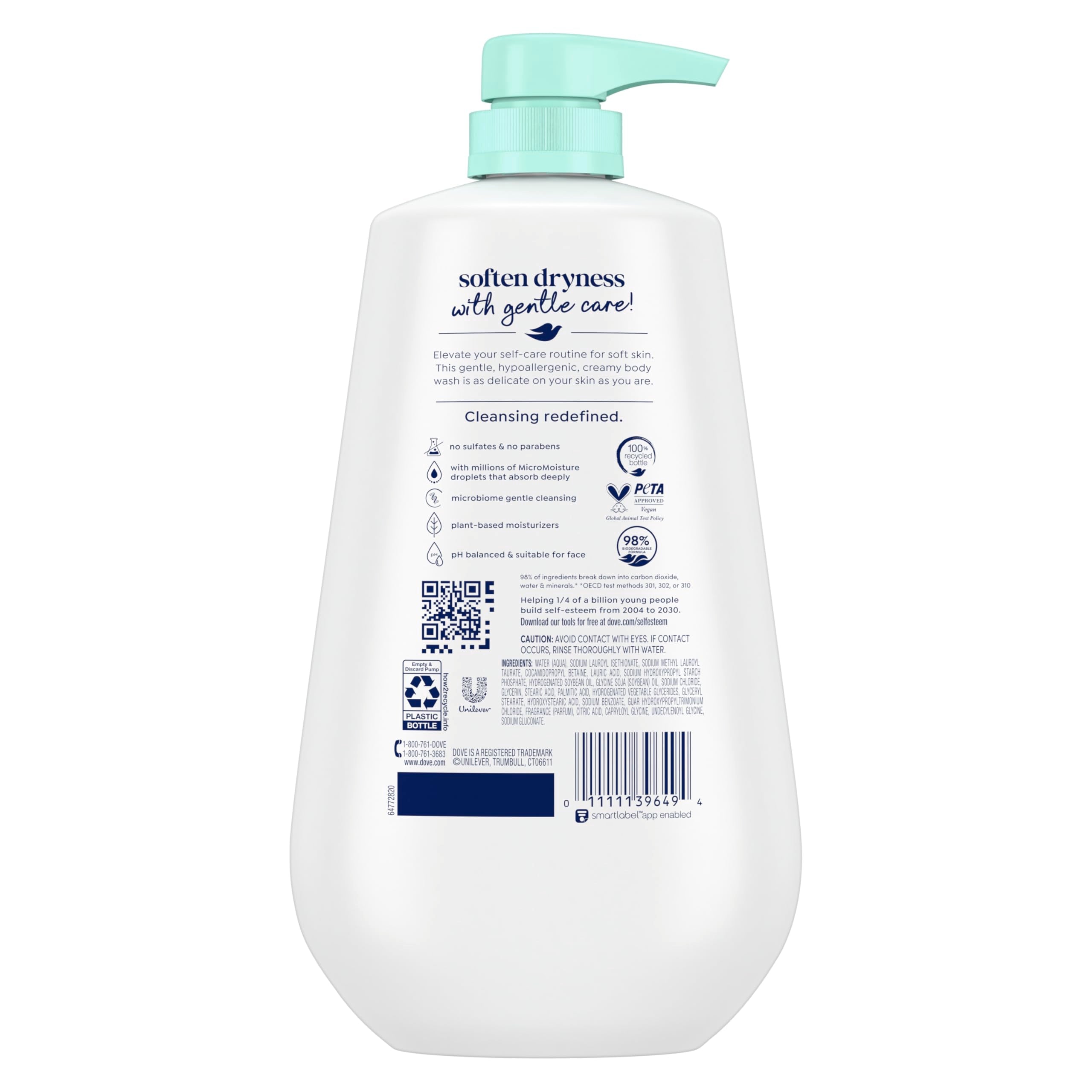 Close-up of rich lather illustrates soft, hydrated skin after one wash.