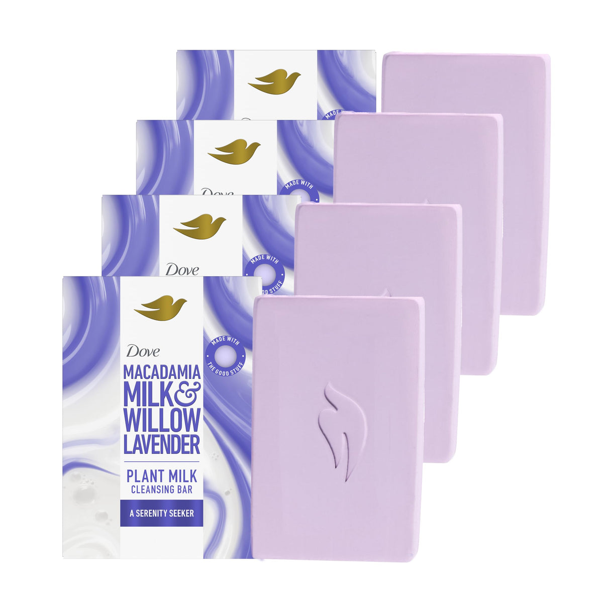 Dove Serenity Seeker: barra limpiadora con leche de macadamia y lavanda para limpieza suave.
