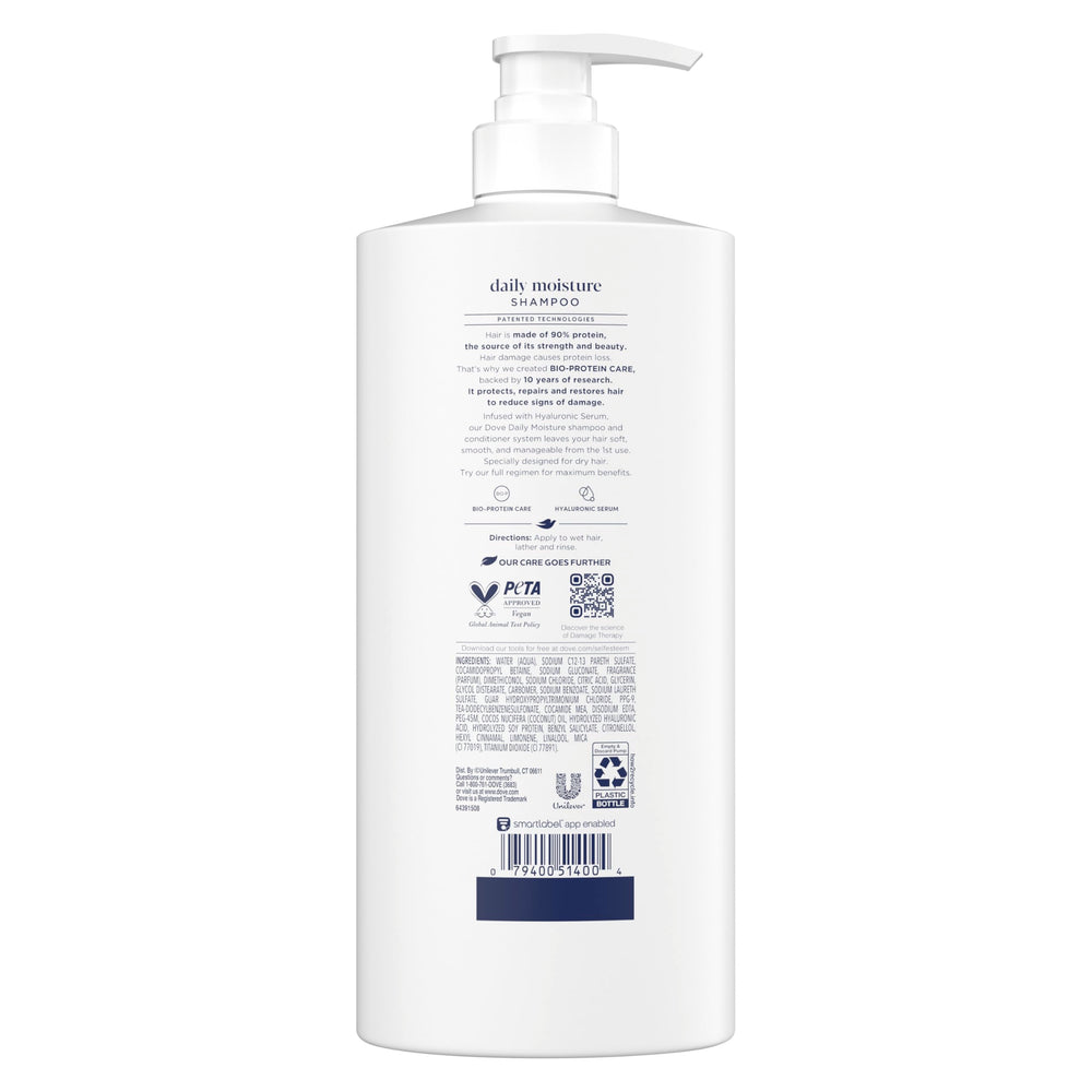 Dove Sérum Hialurónico en etiqueta resalta hidratación profunda para el cabello.