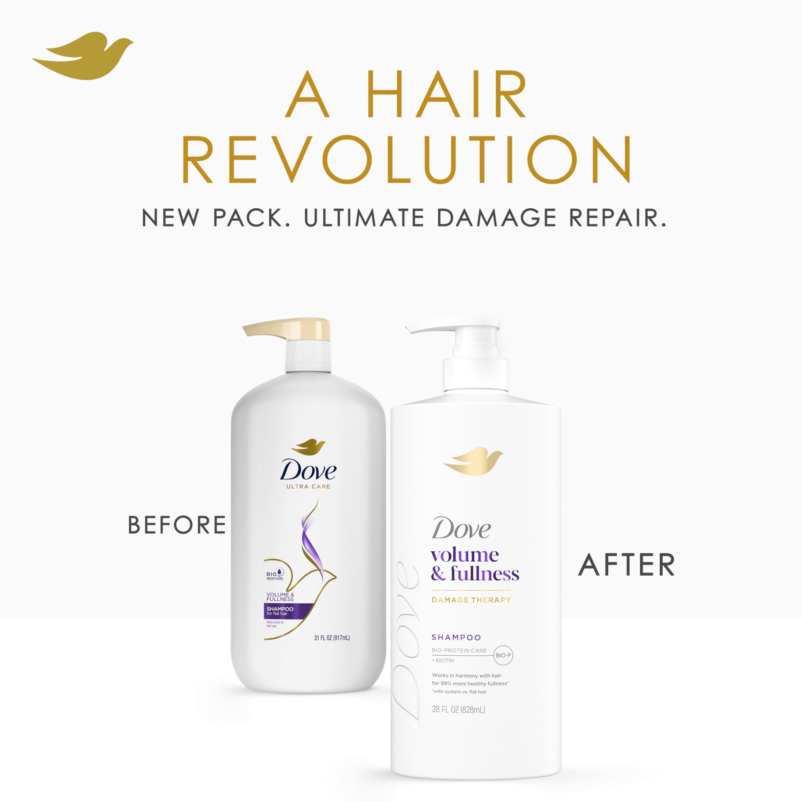 Dove Volume & Fullness con biotina aporta nutrición y fortaleza al cabello.