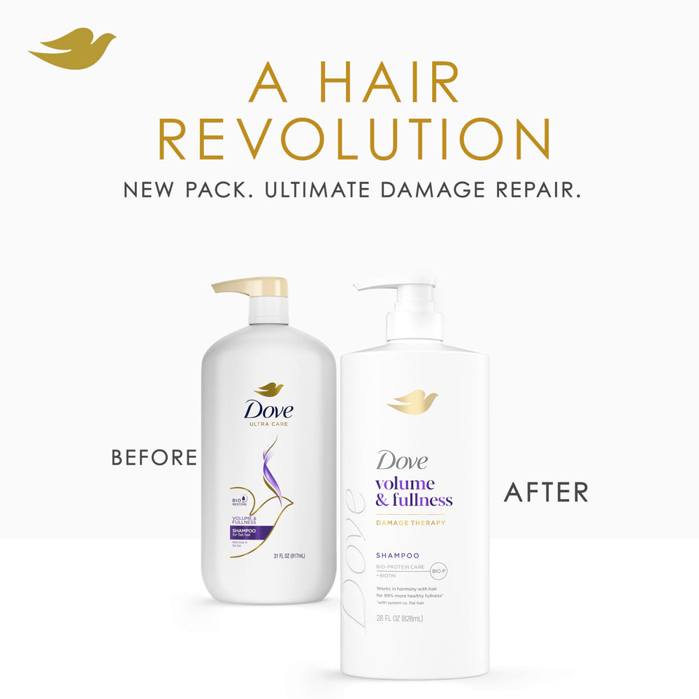 Dove Volume & Fullness con biotina aporta nutrición y fortaleza al cabello.