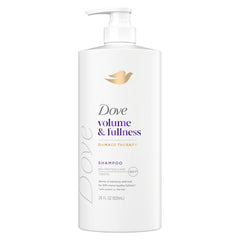 Dove Volume & Fullness champú, botella destacada, voluminiza cabello fino para mayor cuerpo.