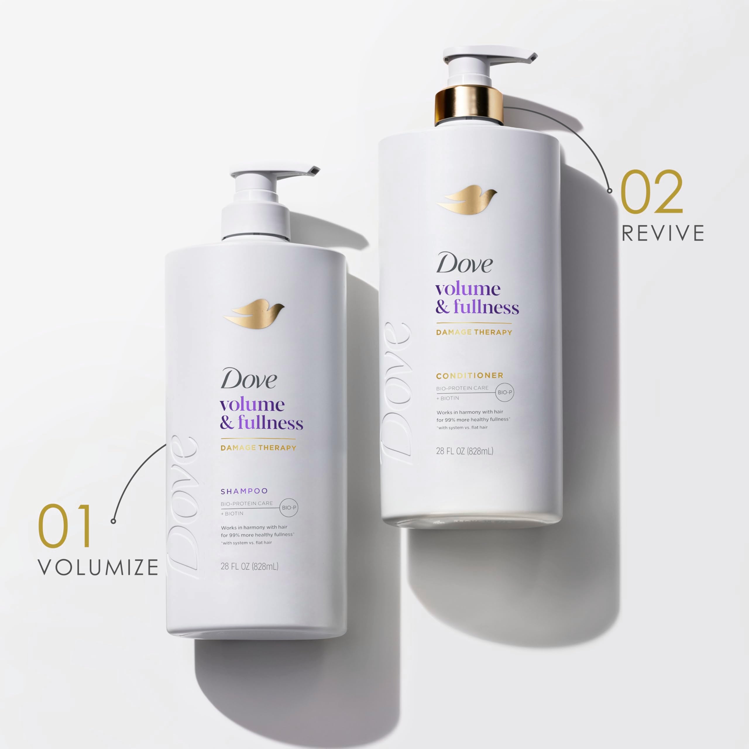 Dove Volume & Fullness sistema de volumen para cabello plano y lacio.