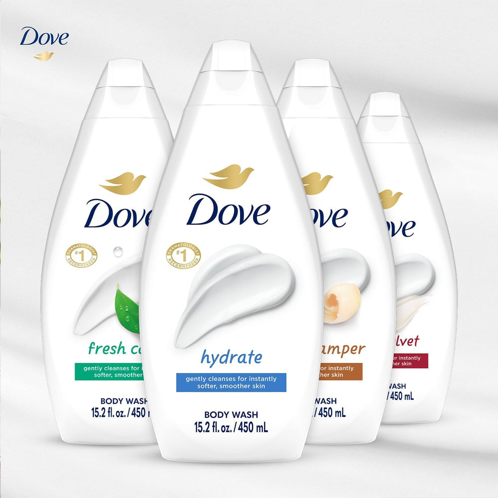 Dove Silky Velvet bottle — luxurious lather for velvety, smooth skin.