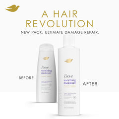 Dove Soothing Moisture Derma Shampoo lather in hand showing creamy cleansing texture