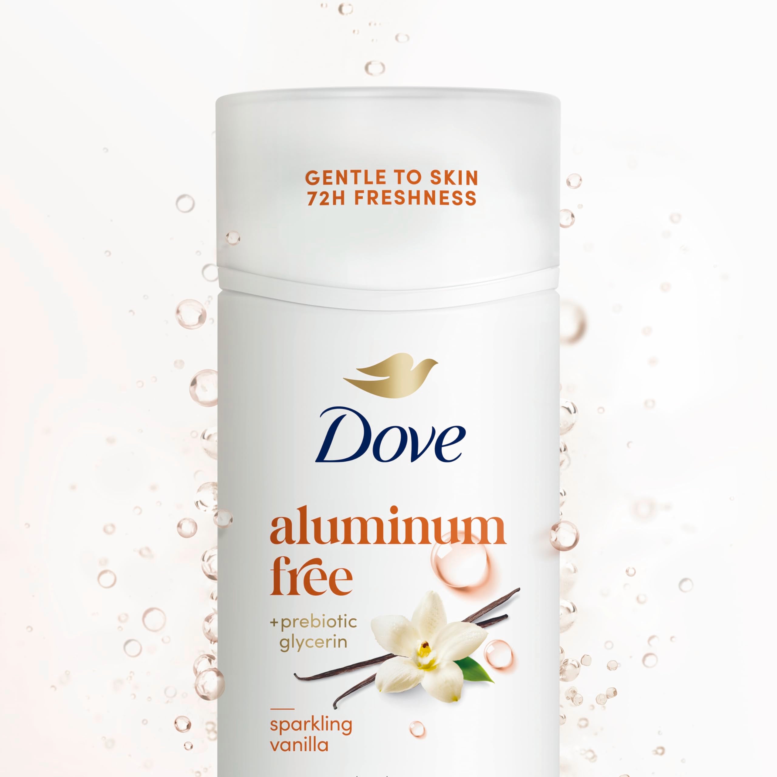 Dove Sparkling Vanilla prebiotic glycerin image suggesting skin-softening benefits.