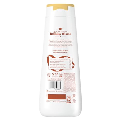 Dove Spiced Chai Latte Bottle tilted to pour rich shower lather.