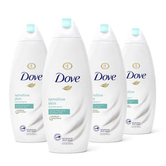 Dove sulfate-free hypoallergenic body wash bottle close-up highlighting the gentle formula for sensitive skin.