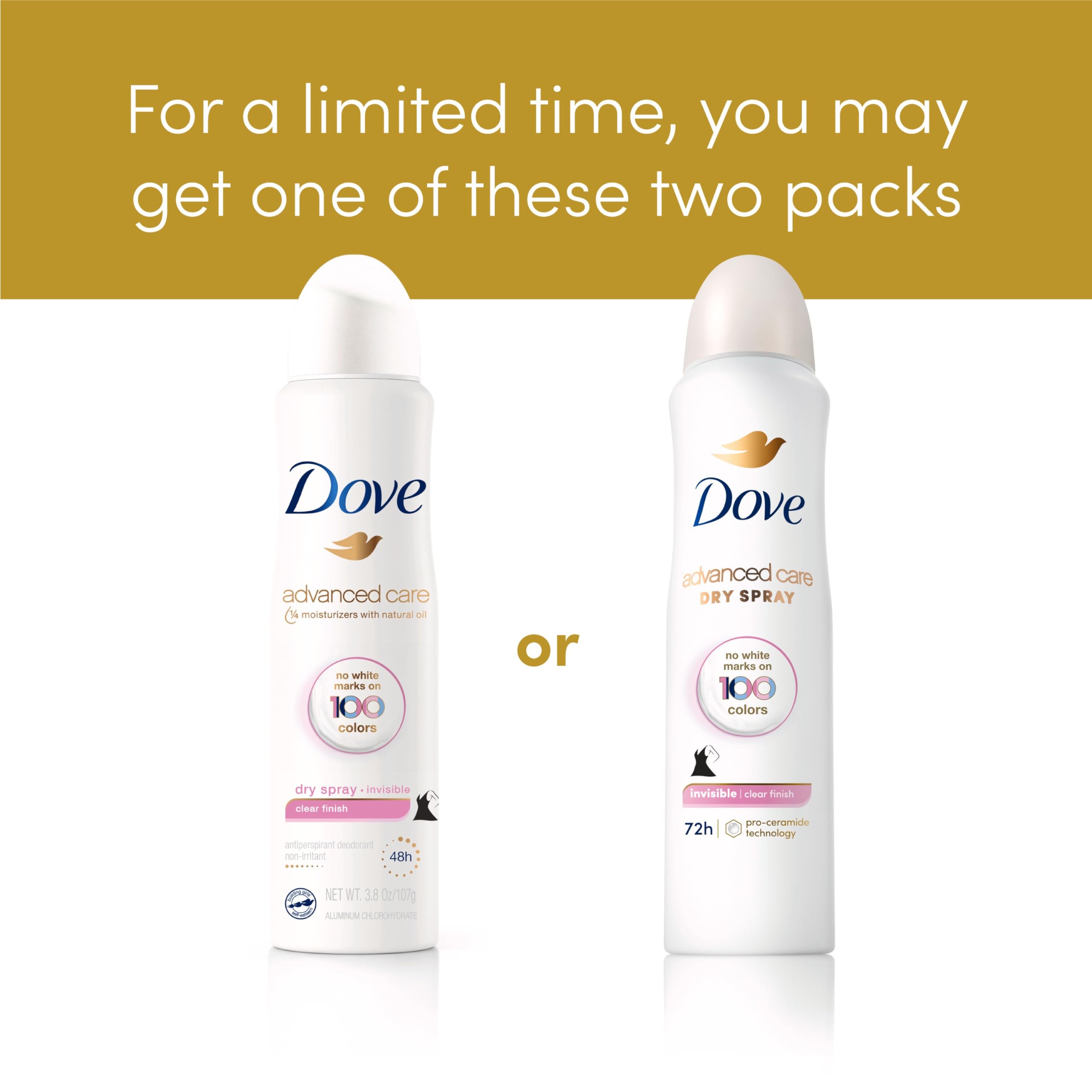 Dove Advanced Care Clear Finish spray tested on 100 colors to prevent staining