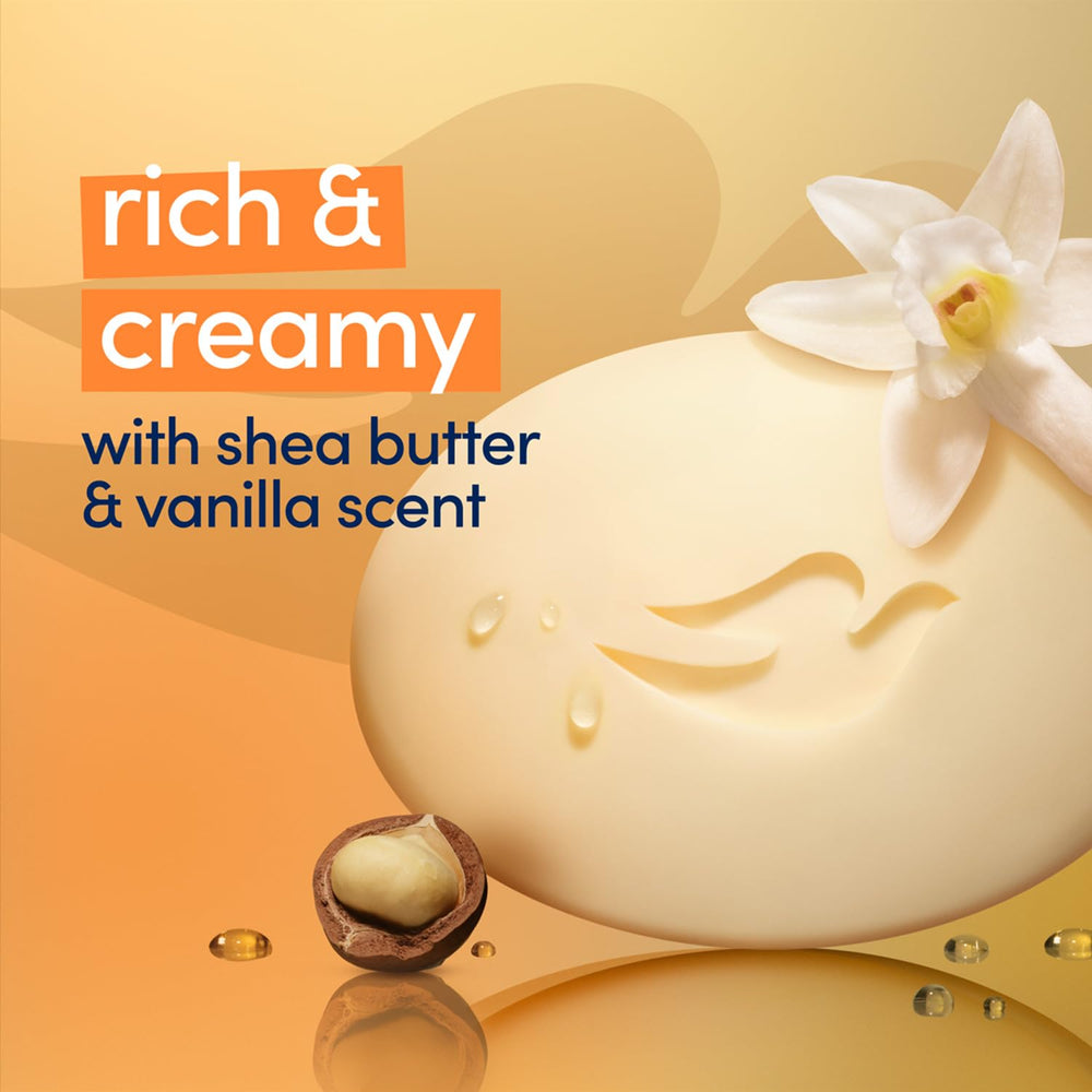 Vanilla scent on Dove Beauty Bar for a comforting cleansing routine.