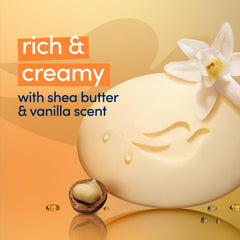 Vanilla scent on Dove Beauty Bar for a comforting cleansing routine.