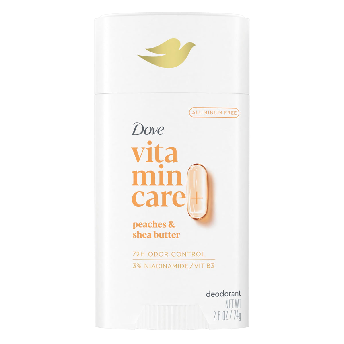 Dove VitaminCare Desodorante Bastón sin aluminio con aplicación ligera y rápida.