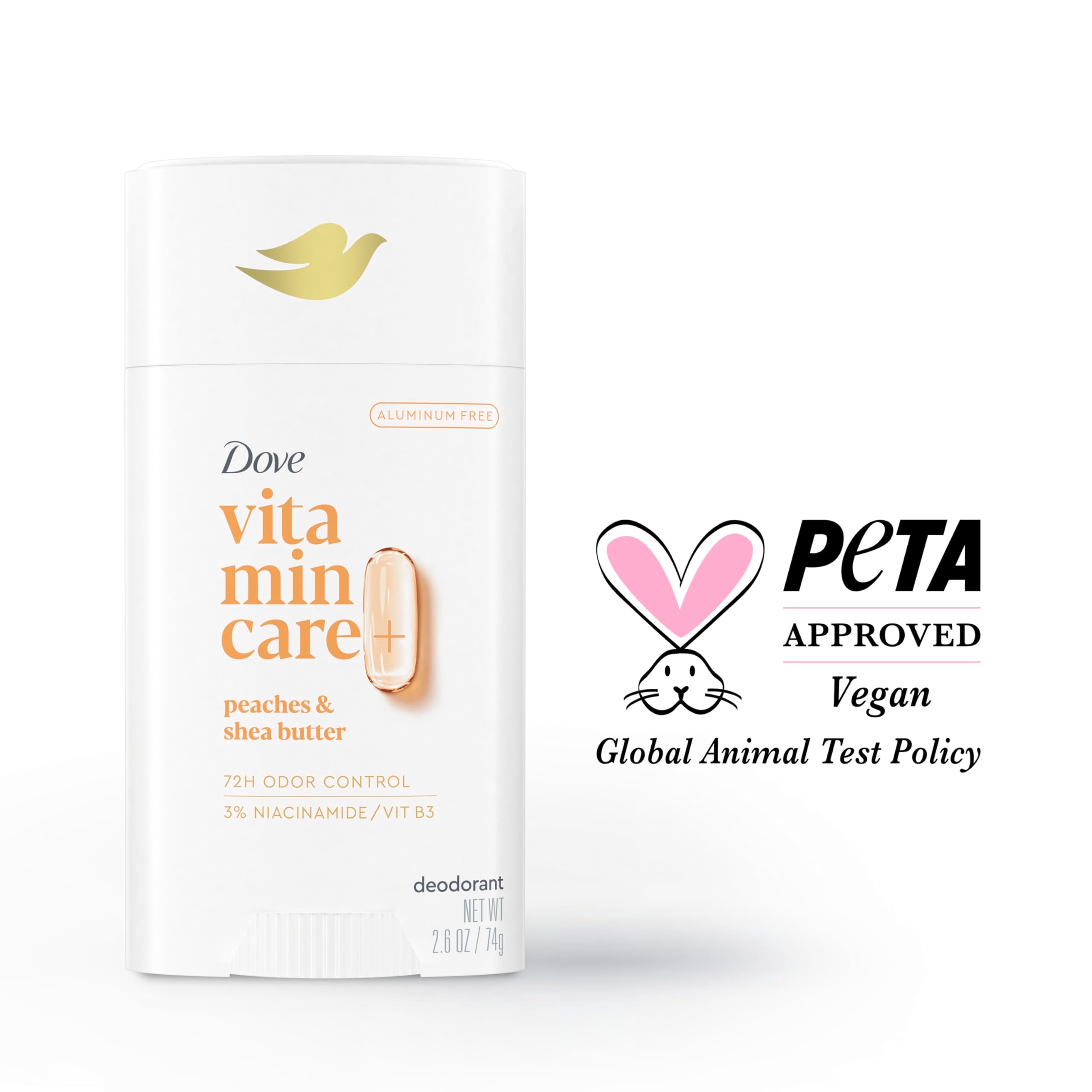 Dove VitaminCare Fragancia Durazno y Manteca de Karité para una sensación fresca.