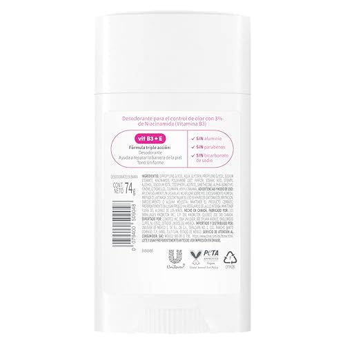 Empaque frontal de Dove VitaminCare+ desodorante sin aluminio.