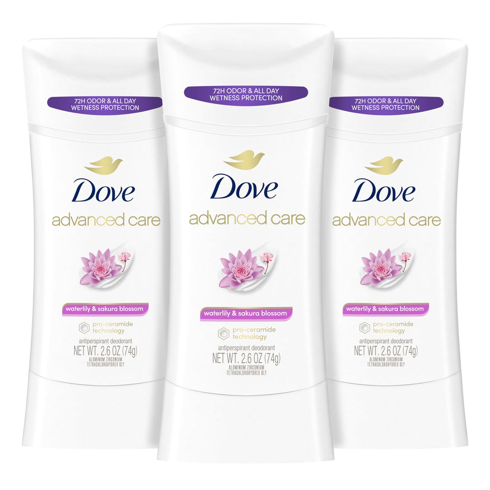 Dove Waterlily & Sakura Blossom antiperspirant stick pack provides daily underarm care
