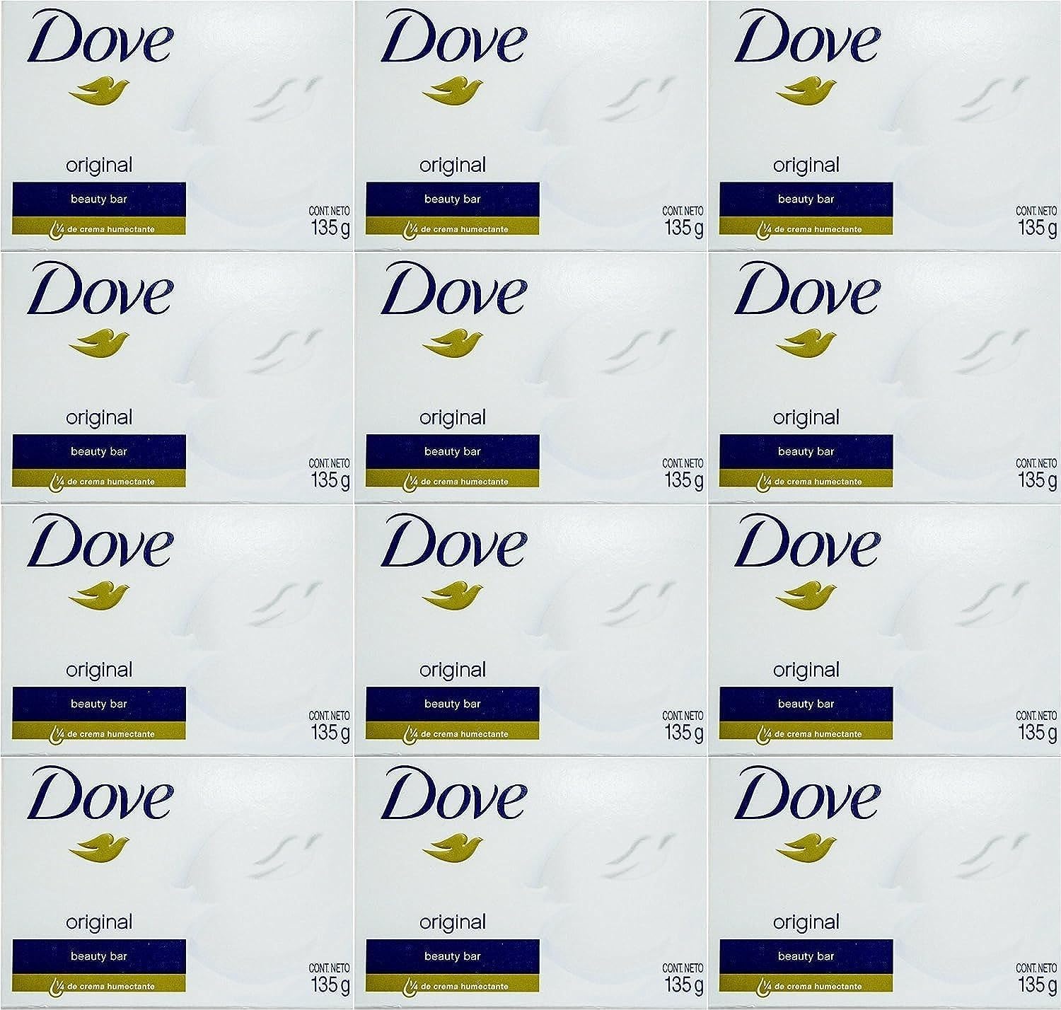 Dove White Cream Bar pack-12 with wrapped bars for daily cleansing.