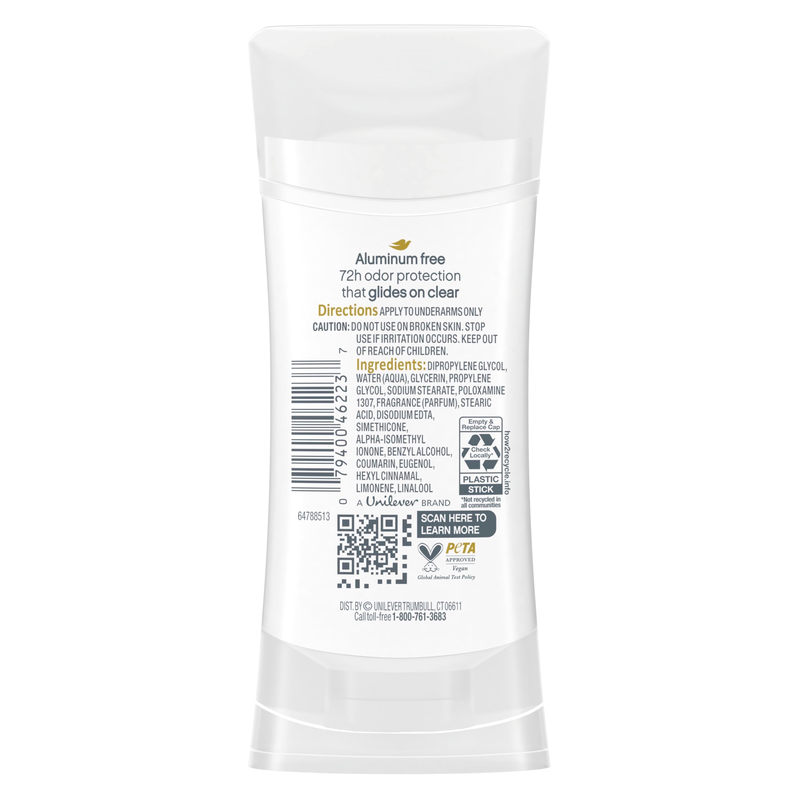 Dove zero aluminum deodorant pack shown for aluminum-free protection