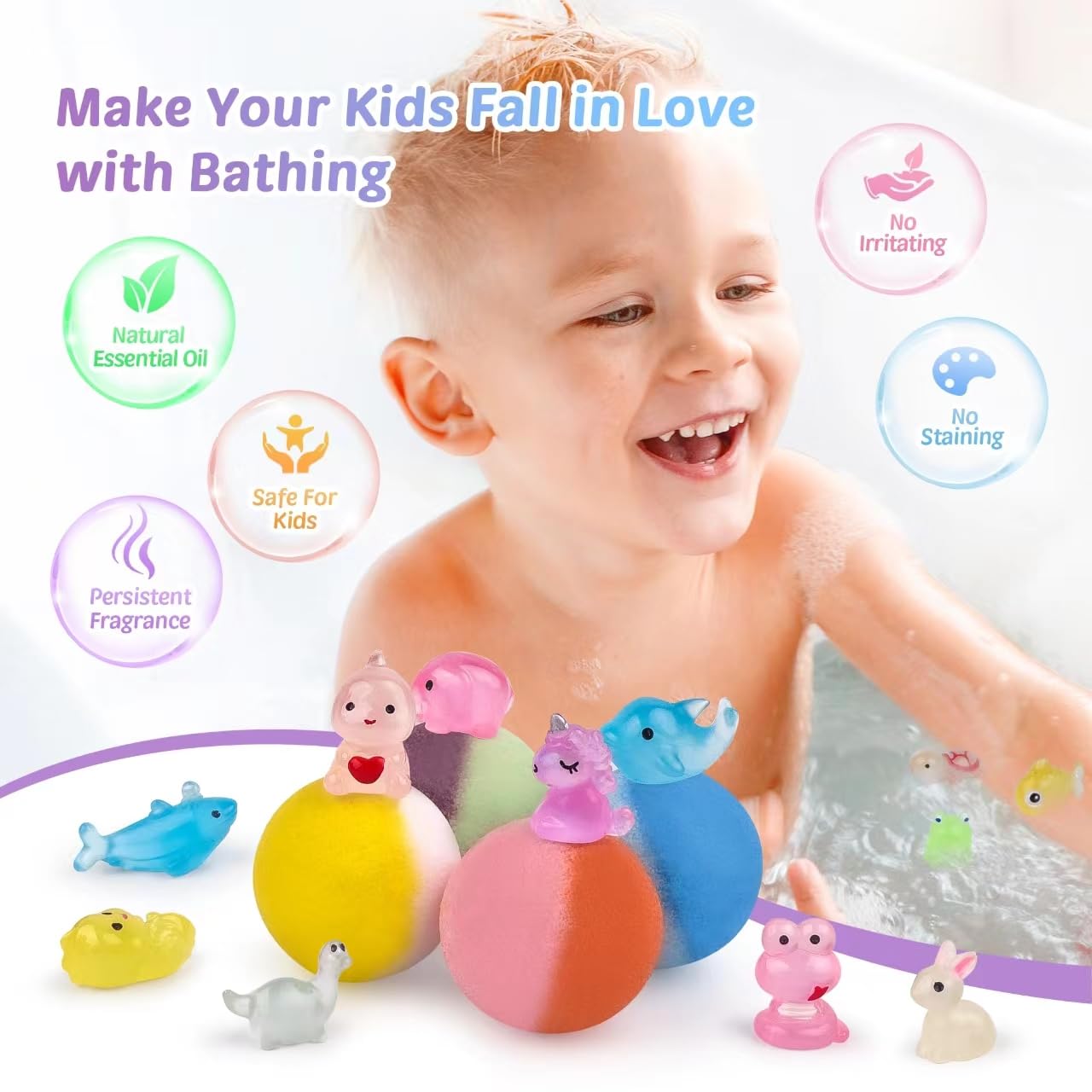 DOVIPE colorful bath bombs create bubbly, kid-friendly bath time visuals.