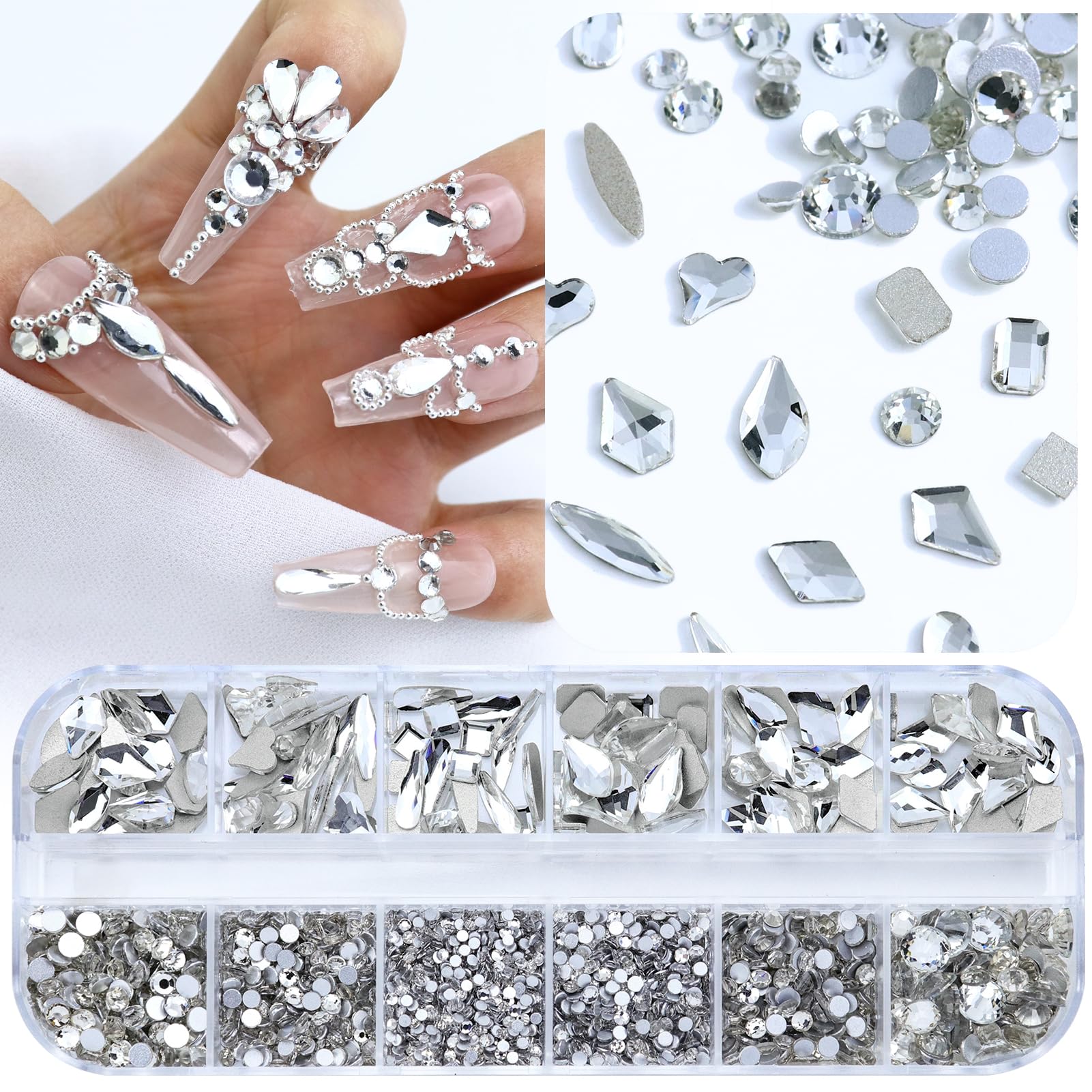 Dowarm Piedras para Uñas Cristal Transparente Redondas, brillo duradero para diseños.