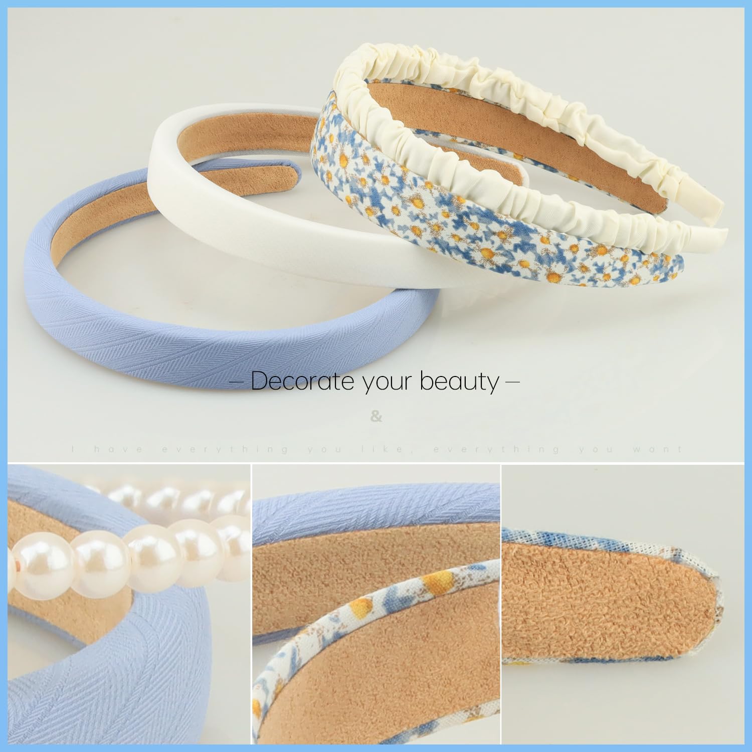DOXISHRUKY pearl floral padded headband blue suits casual and dressy outfits