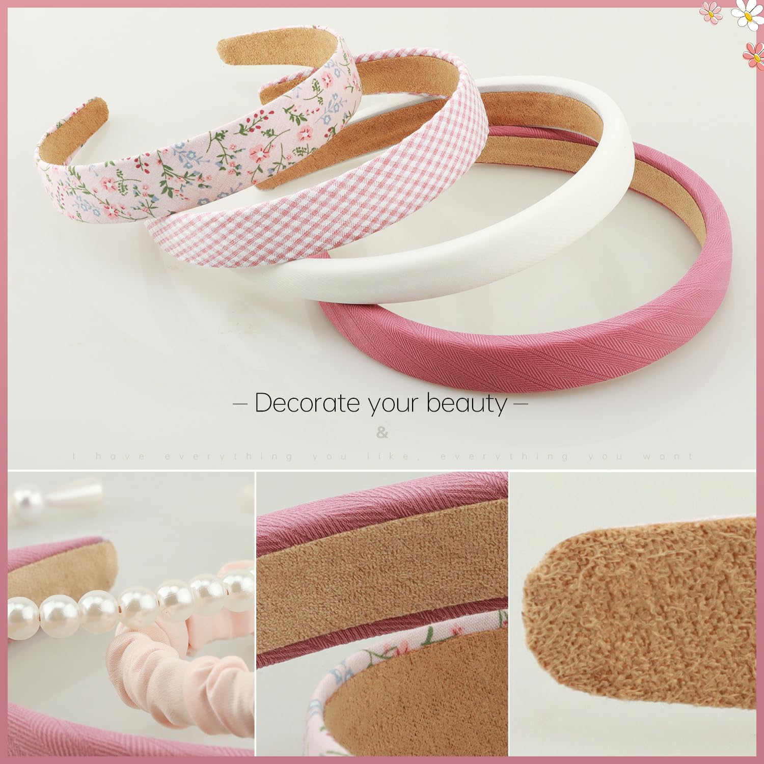 DOXISHRUKY vintage wide headband in pink for versatile styling