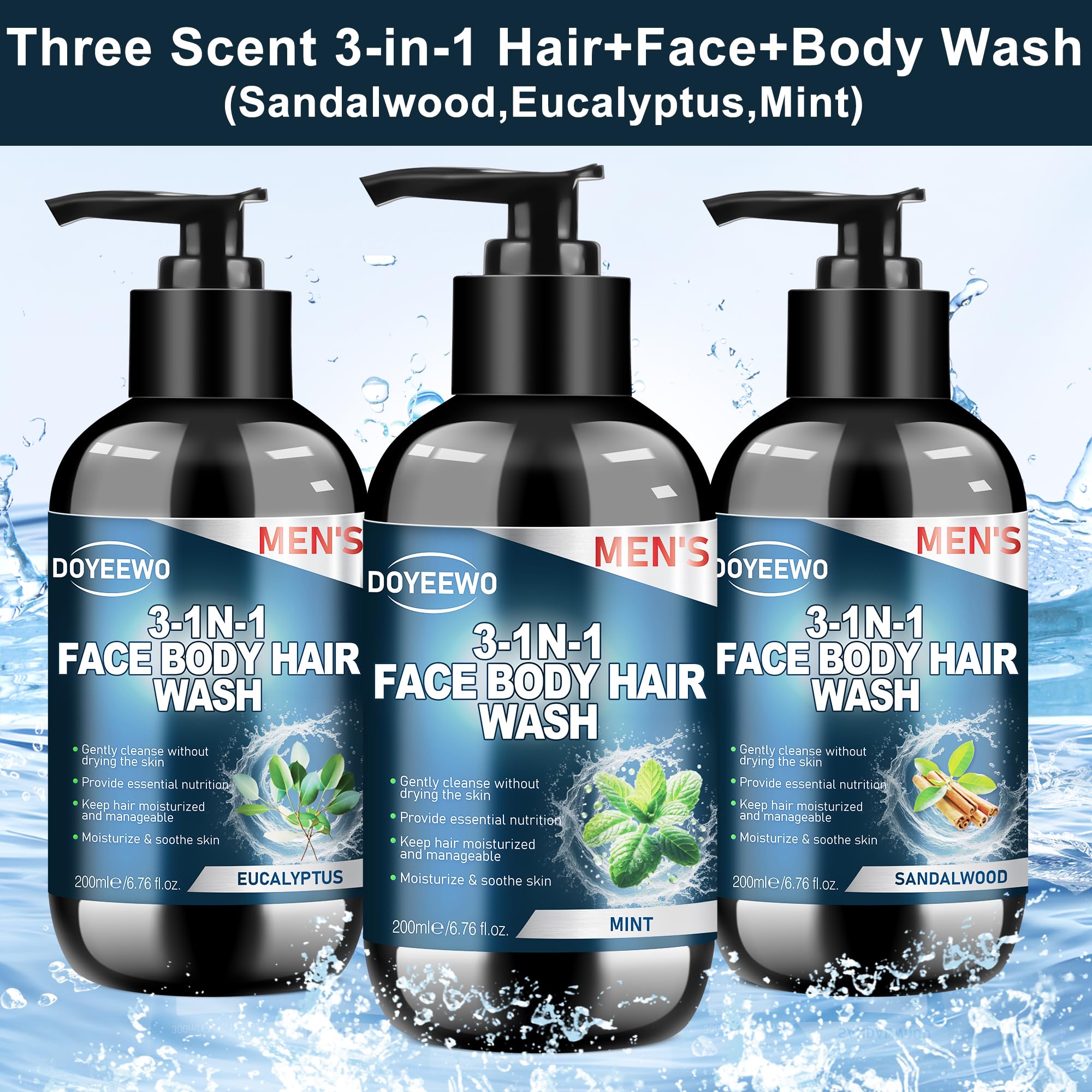 DOYEEWO gel 3en1 cara cuerpo pelo menta, limpieza y frescura en una sola pasada