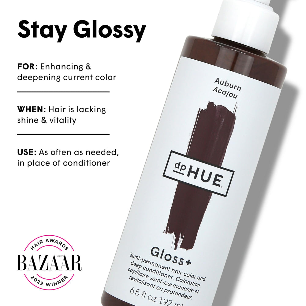 dpHUE Gloss+ Auburn application shot highlights easy, mess-free color boost.