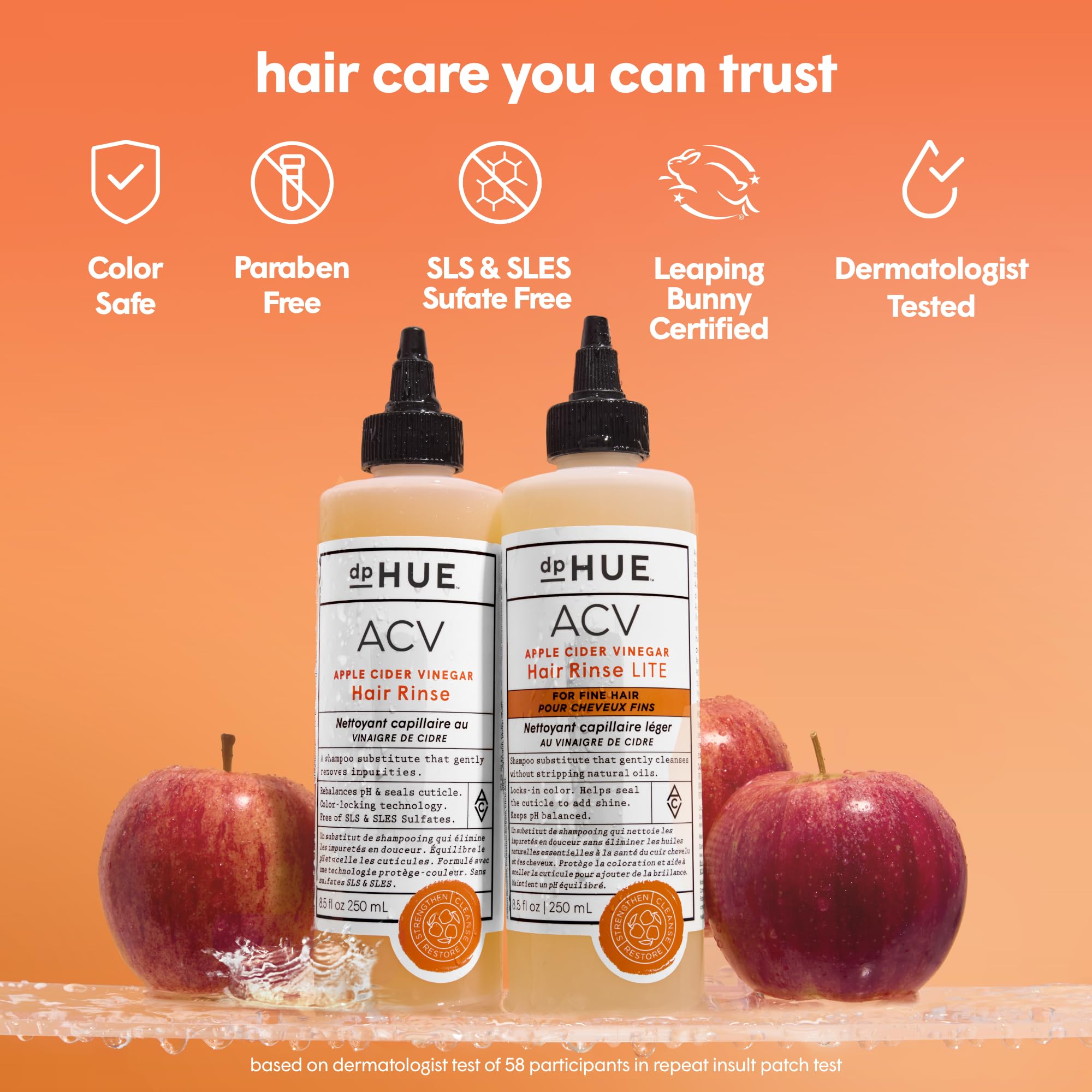 dpHUE ACV Hair Rinse Lite ingredients list featuring lavender and aloe