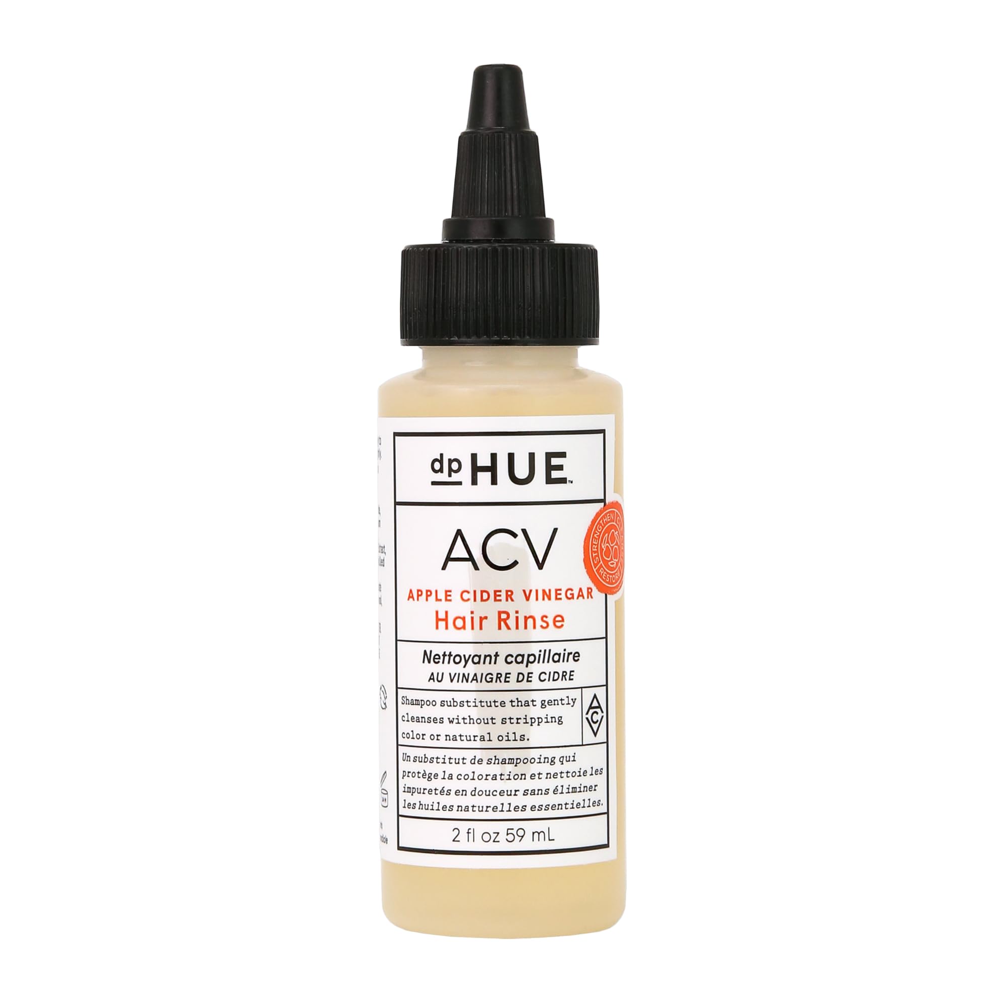 dpHUE enjuague vinagre de sidra para cabello, botella visible, limpieza suave sin perder aceites naturales